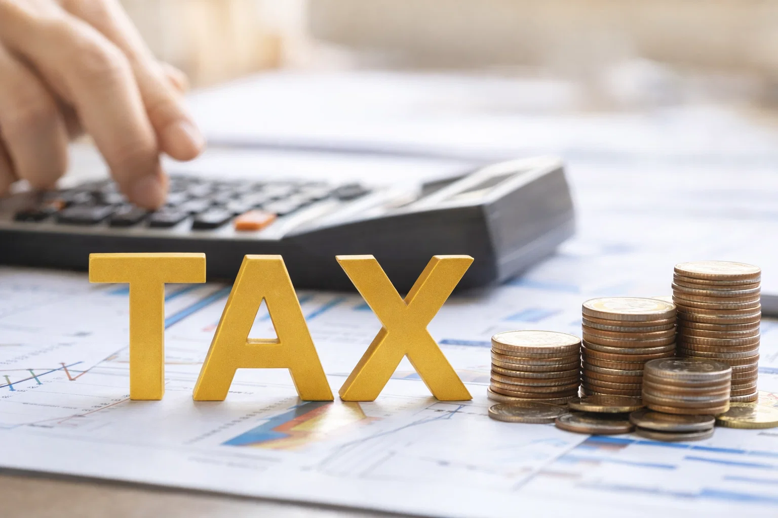 Kalkulator,coin, dan pajak